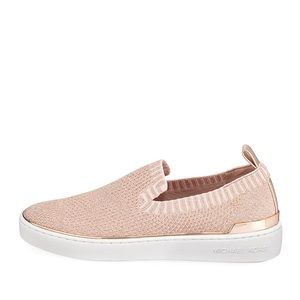 Michael Kors Skyler Metallic Knit Slip-On Sneaker Rose Gold Size 9.5 New